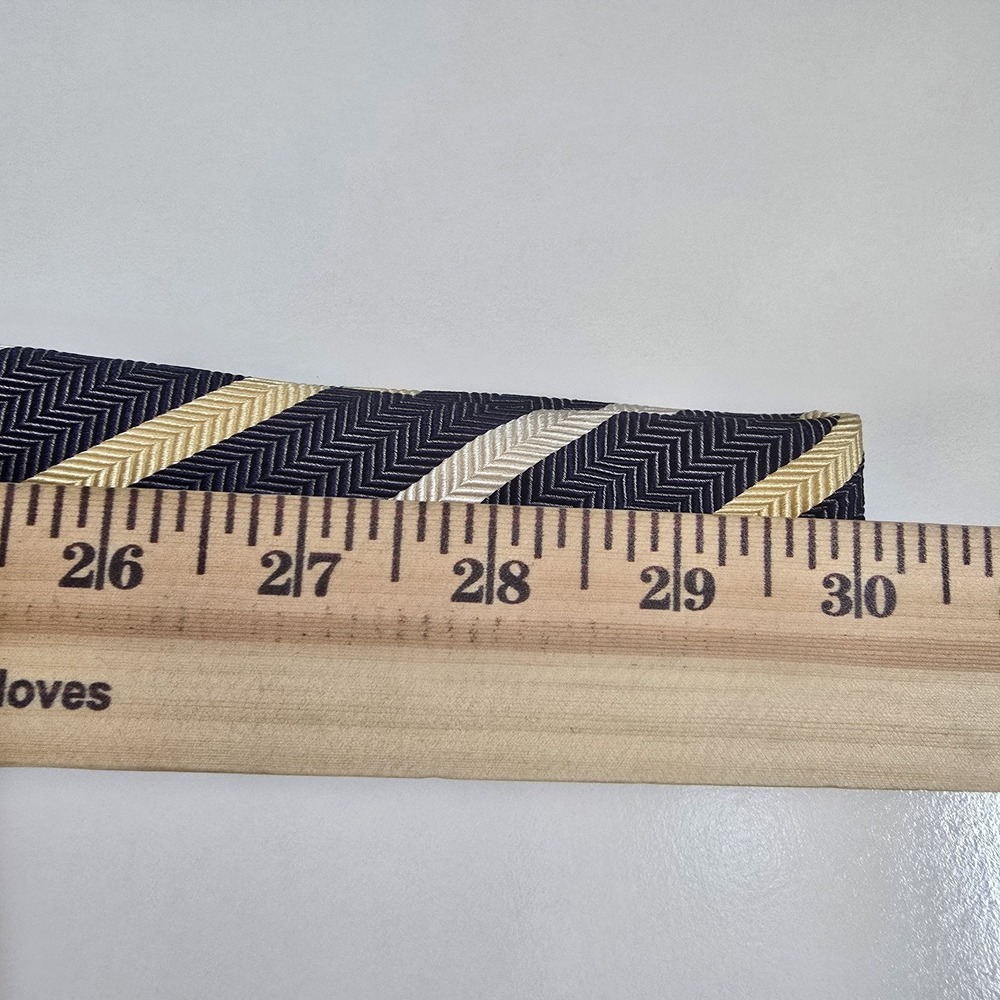 BREUER Men's Woven Silk Neck Tie 60x3.675" Gold Navy White‎ Made France Handmade - Picture 5 of 6